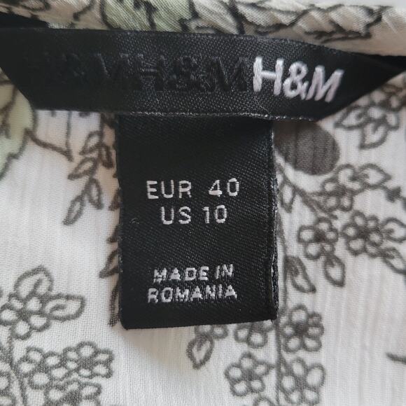 H&M 10 Babydoll Pullover 3/4 Sleeve Lace V-Neck Chiffon Blouse Top Black White - Picture 14 of 16